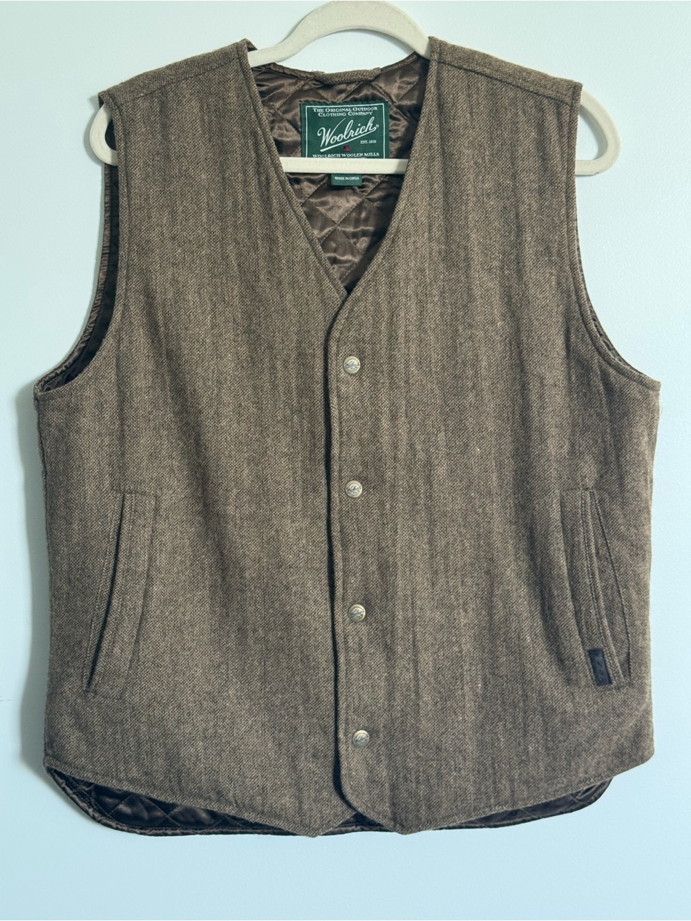 Woolrich Brown Quilted-Lined Wool Blend Vest